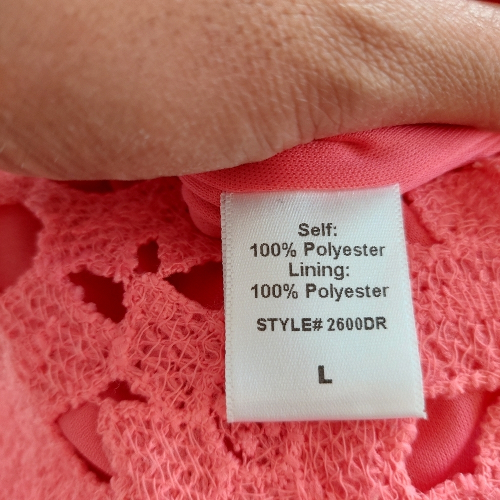 Renee C‎ It's The Dream Coral Pink Lace Midi Dress Size Large - Picture 9 of 10